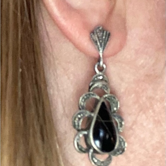 ❤️Sterling Silver Marcasite and Onyx earrings - Picture 6 of 6
